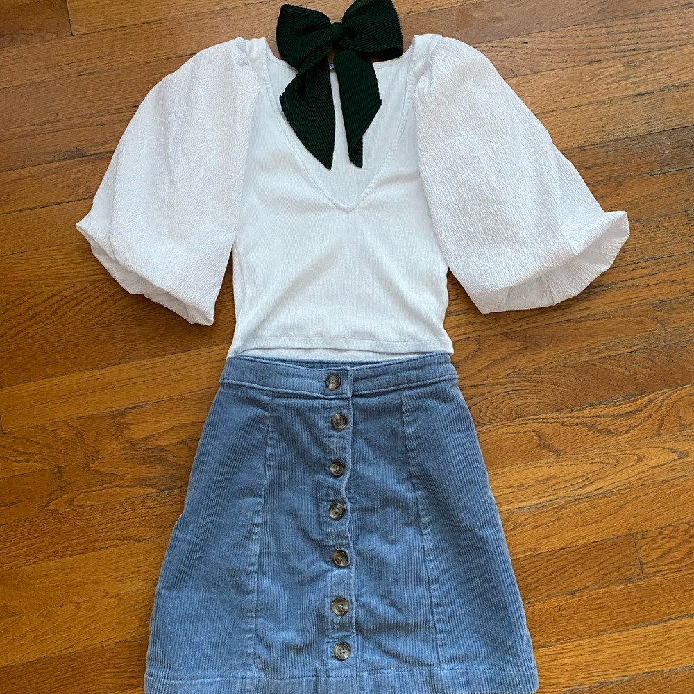 Zara V Neck Cropped Balloon Sleeve Top